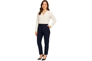MAARAE Women's Straight Leg Trousers with Elasticated Waist – Comfortable Stretch Pants for Work, Office & Casual Wear, Avaialble in Multiple Colours and Sizes