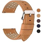 Fullmosa 6 Farben für Uhrenarmband mit Schnellverschluss, Breeze Serie Leder Ersatzband geeignet für Armbanduhr Herren&Damen,22mm Orange-Braun