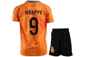 PraiseLight R. Madrid Mbappe #9 Orange Auswärts Kinder Trikot mit Kurz, Fußball Set Jugendgrößen