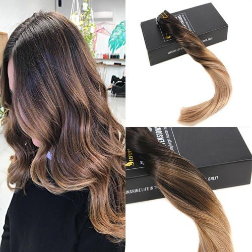 Sunny Tape in Hair Natural 24inch Black Ombre Light Brown mixed Ash Brown #1b/10/18 Human Extensions Adhesive Dip Dye Skin Weft 50g/20pcs