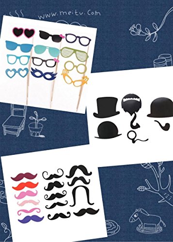 Ohuhu® 58pcs Foto Booth, Foto Fotorequisiten, Fotoaccessoire, Foto DIY Kit für Hochzeits, Geburtstags-Weihnachten Favor, Party Supplies, Dress-up Zubehör, Kostüme mit Schnurrbart, Brille (Fotorequisiten) - 3