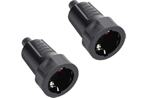 DKTYGER 2er Schutzkontakt-Gummikupplung mit Knickschutztülle, Schuko Kupplung IP44 Schutzklasse, Gummi-Kupplung 230 V/16 A ohne Kabel, PVC Schuko Kupplung mit doppeltem Schutzkontakt für 8mm Kabel, schwarz