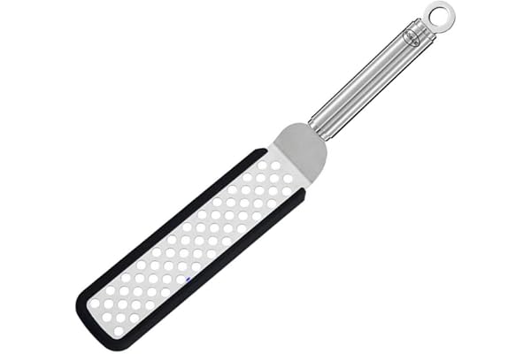 RÖSLE Flexibel vändare med perforering silikon, högkvalitativ och extremt böjbar svarvare av rostfritt stål med runt handtag och upphängningsögla, silikonkant, 18/10 rostfritt stål, 32 cm