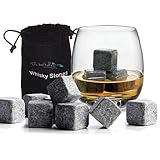 12 x Whiskey Stones Chilling Rocks Granite Ice Cube Stones - Drinks Cooler Cubes for Whisky Scotch on the Rocks Gift with a Storage Pouch by The Kitchen Gift Company