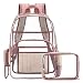 Produktbild NiceEbag Clear Rucksack mit Kosmetiktasche & Tasche, Klar Transparent PVC Multi-Taschen Schulrucksack Outdoor Bookbag Reise Make-up Quart Gepäck Beutel Organizer Fit 15,6 Zoll Laptop,Roségold