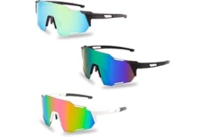 Ockyunoo 3 Pezzi Polarizzati Occhiali da Sole Sportivi, Occhiali da Sole da Bicicletta, Occhiali da Sole Sportivi Polarizzati, Occhiali da Ciclismo Antivento Uomo e Donna, per il Ciclismo, la Corsa