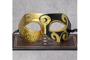 Veewon Roman Greek Mens Venetian Masks Masquerade Mask Halloween Costume Dress Ball Party Decoration Supplies (Golden+Black)