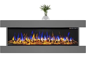 GLOW FIRE Camino elettrico con riscaldamento e camino (camino da parete Clear 36) – Camino elettrico con luce a LED, termoventilatore, decorazione e telecomando – da appendere alla parete, max. 1600 W