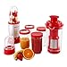 Produktbild oneConcept Smoothy kleiner Smoothie-Maker und -Mixer Mini Standmixer Entsafter elektrisch (350W, 0,2 und 0,5 Liter Mixkrug, Edelstahl) silber-rot