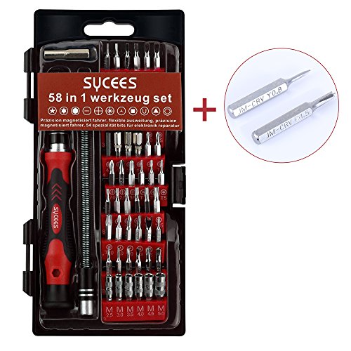 SYCEES 58 in 1 Schraubendreher Set mit 54 Bits Präzisions Magnetische Schraubenzieher, Reparatur Werkzeug für elektronische Kleingeräte wie Handy, Tablet, PC, Laptop, Uhr, Kamera, Brillen (Rot Schraubendreher Set)
