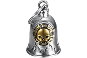 MOCY BELL - Clochette moto SKULL RIDE TO LIVE Porte-bonheur Acier inoxydable Argent Or