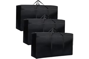 HASA ZONE 3 Pack 125L Large Clothes Storage Bag, Black Moving Boxes with Dual Zips, Extra Strong 600D Oxford Waterproof Moving Storage Bags for Duvet, Laundry, House Garden Underbed Storage