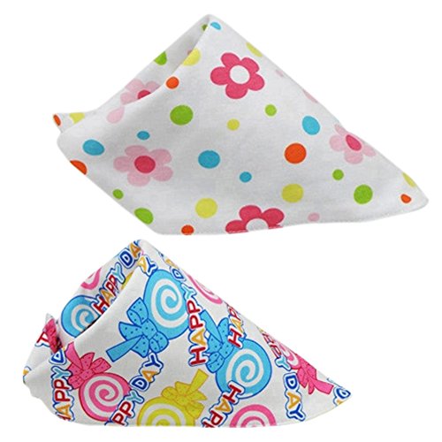 Set Of 2 Baby Cute Bandana Drool Bibs Unisex Cotton ( Floret & Lollipop )