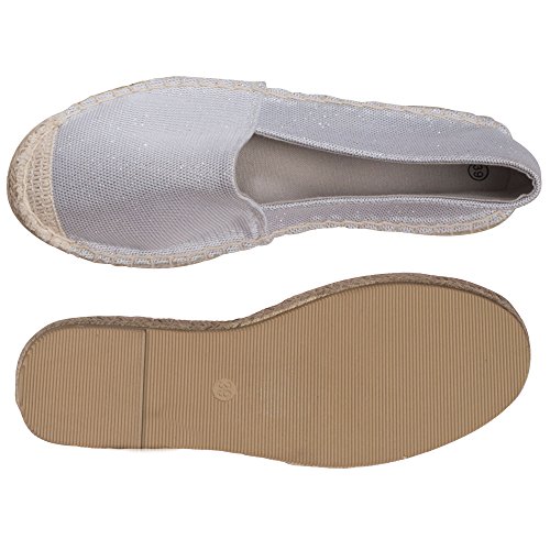 Japanwelt Damen Espadrilles Glitzer Canvas Weiß - Flache Slipper Sommerschuhe Abendgarderobe Größe 41 - 7