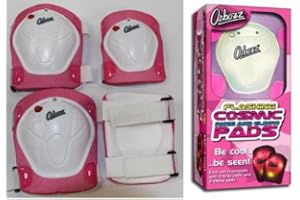 Ozbozz Pink childs knee/elbow pads with flashing lights, scooter skate board. Junior safety junior pads