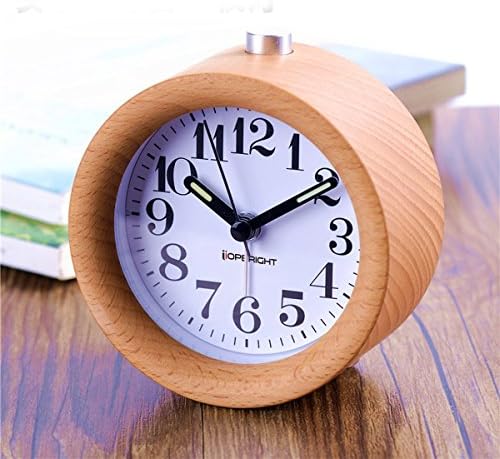 Small Bedroom Silent Alarm Clock,Creative CrazyDream High Quality Beech Wood Clock Travel Clock,Nightlight,Snooze,Silent Sweep Seconds,No Ticking,Luminous Hands,Battery Power (Beech)