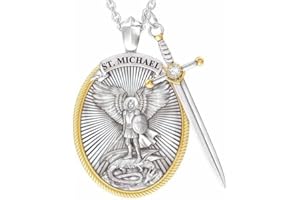 GAUEIOUR Nuevo Arcángel San Miguel católico Patron collar colgante de acero, amuleto cristiano, collar de aleación retro para hombre, collar con colgante de oración, regalo cristiano, Zinc