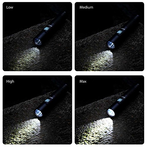 AUKEY Taschenlampe CREE LED, wiederaufladbar mit 2600 mAh AKKU, starkes Licht von 960 Lumen, IPX7 Wasserdicht, 4 Helligkeitsstufen und Stroboskop für Outdoor Sport (LT-SET6) - 3
