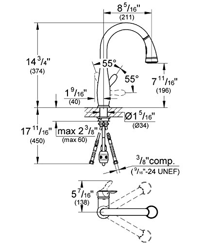 GROHE Parkfield Küchenarmatur, Schwenkbereich 360°, hoher Auslauf, herausziehbare Komfort-Spülbrause 30215000 - 2