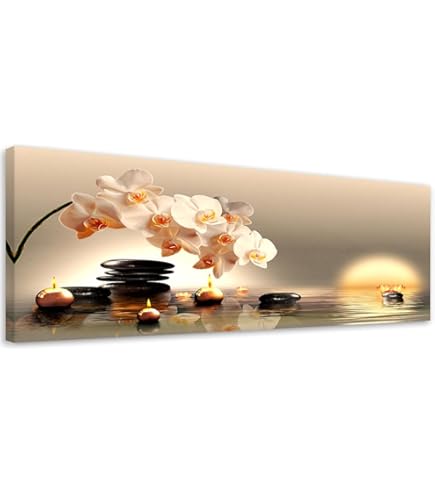 GDJSMIN Leinwandbild 40x50 Cm Stein Blaue Orchidee - Zen Design Wanddekoration Für Wohnzimmer & Schlafzimmer