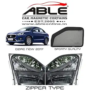Able Dotnet Car Magnetic Sun Shade Curtains 4 Door with Zipper for Maruti DZIRE New Type-III Set of 4 Pcs (2017 to 2020 Model) (Front 2 Door Zipper, Sporty)