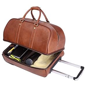 Leathario Men's Deluxe Leather Luggage Wheeled Duffle