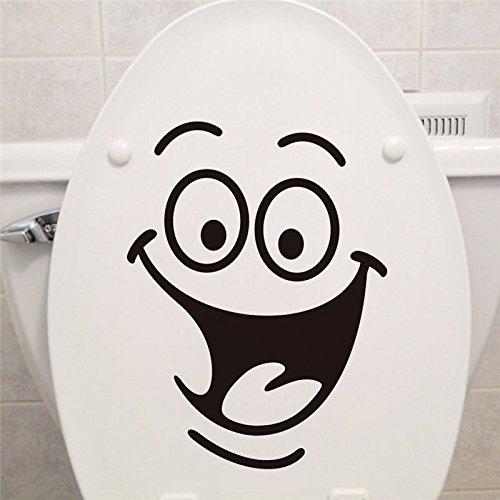 Caricatura Sonriente Cara Pegatinas De Pared WC Cuarto De Baño Removible Etiquetas De La Pared (Negro)