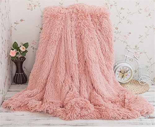 LIYINGKEJI Super Soft Long Shaggy Throw Blanket Faux Fur Warm Elegant Cozy With Fluffy Blanket Bedspread Suitable for Bed or Sofa 130X160cm (Beans pink)