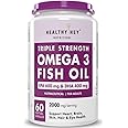 HealthyHey Nutrition Omega 3 Fish Oil | Omega 3 Fish Oil Capsules For Women and Men | Triple Strength Fish Oil | Burpless, EPA 600 - DHA 400 Supplement, 60 Softgel Capsules