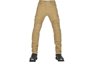 CFlong Pantalon de Moto Pantalon de Protection Homme Pantalon/Femme de Moto avec 2 Paires de Protections au Niveau des Hanches et des Genoux Coussinets Amovibles (Kaki,M)