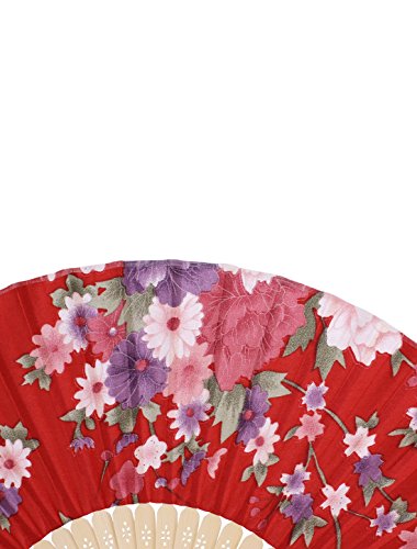sourcingmap® Stoff Chinesischer Stil Blumenmuster Tanzend Faltreifen Statt Hand-fächer Rot - 2