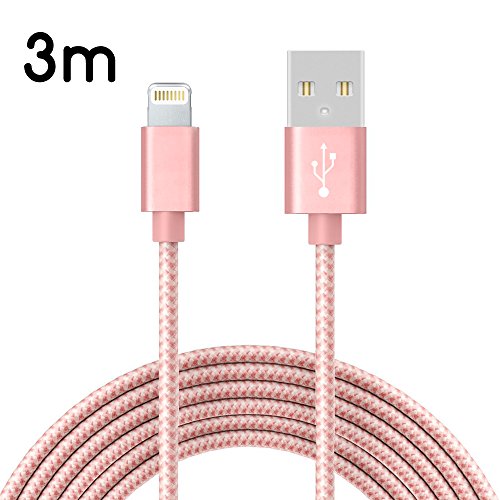 TheSmartGuard - Lightning Kabel / Datenkabel / Ladekabel [2.1 A] für Apple iPhone 7, 7 Plus, 6, 6s, 6 Plus, 6s Plus, SE, 5s, 5, 5C sowie alle iPad mit Lightning Anschluss | Nylon Ummantelt | Farbe: Rose | Länge: 3 Meter / 3m
