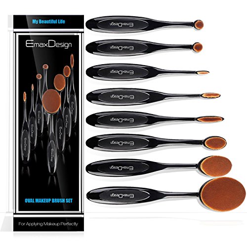 EmaxDesign Oval Make-up Pinsel Set, 8 Stück Professionelle Foundation Concealer Verblender Pinsel Flüssiges Pulver Creme Kosmetik Pinsel, Zahnbürste geschwungene Make up Pinsel für Gesicht und Augen. - 6