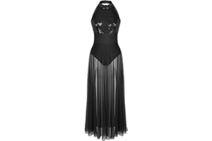 iiniim Vestido Lentejuelas de Danza Baile Mujer Body de Fiesta Actuación Maillot Ballet sin Manga Vestido Largo Leotardo Falda Malla Gimnasia Ritmica Traje de Danza Moderna Elegante