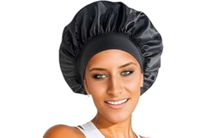 Générique Bonnet Satin, Protection des Cheveux Longs, bouclés ou crépus, pour Femme, Protection Cheveux Nuit, Bonnet Soie Cheveux (Noir)