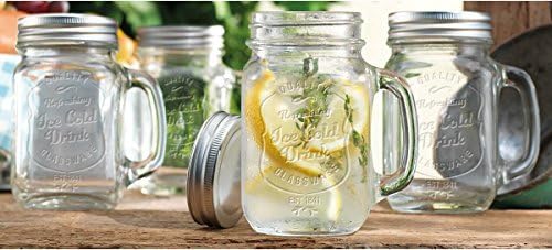Palais Mason Jar Tumbler Mug with Stainless Steel Lid - 16 Ounces - Set of 4 - ('Ice Cold Drink' Emblem) by Palais