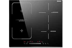 Karinear Piano Cottura a Induzione, 60 cm, Piano Cottura Elettrico a 4 zone con Cursore, Funzione Boost e Flessibile Zone 7200 W, Cablaggio Fisso, Spina non Inclusa