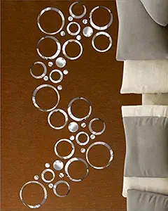 Wall1ders 40 Ring and Dots Silver, Mirror Stickers for Wall, Acrylic Mirror Wall Decor Sticker, Wall Mirror Stickers, Acrylic Stickers, Wall Stickers for Hall Room, Bed Room, Kitchen.