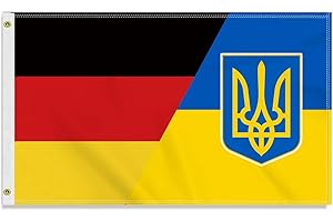 PETITE PINE Große 90×150 CM Deutschland Ukraine Flagge, großes 150D Deutsch ukrainisch Freundschafts banner,Strapazierfähige Deutschlandfahne Doube-Seitendruck Dekor Messingösen large Ukraine