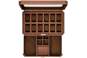 ROTHWELL 12 ranura de reloj de cuero caja con servicio de cajón - reloj de lujo caja de la pantalla organizador, microgamuza liner, joyería de bloqueo para hombre relojes holder, hombres