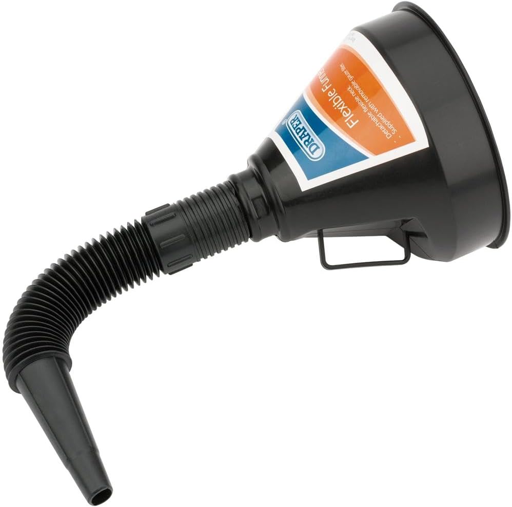 Draper 140mm PVC Flexible Funnel | Gauze Filter | Handle for Efficient Refilling | Multifunctional Funnels | 56141, Black