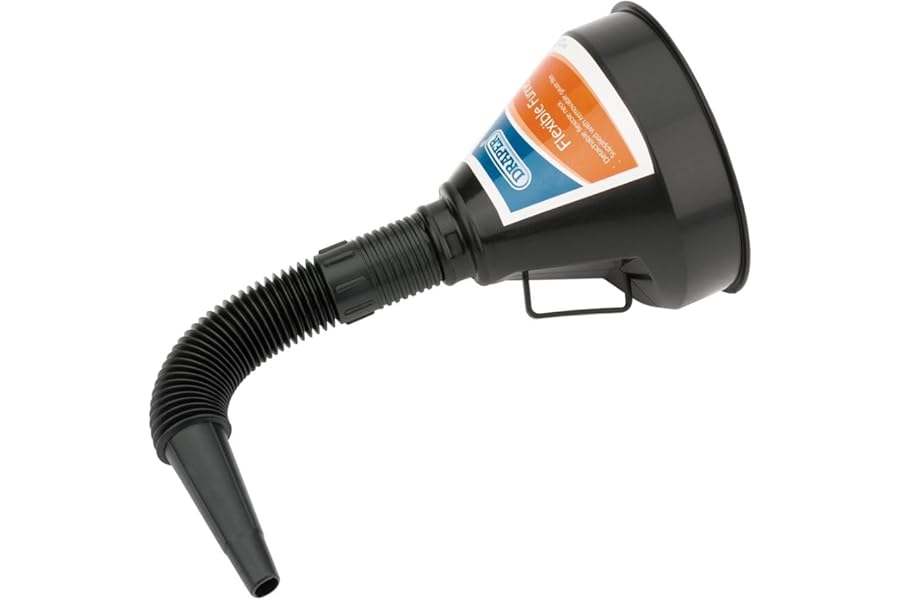 Draper 140mm PVC Flexible Funnel | Gauze Filter | Handle for Efficient Refilling | Multifunctional Funnels | 56141, Black