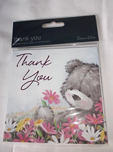 6 Thank You Cards &amp; Envelopes - Tatty Bear &amp; Flowers DP208R- Brand New Design