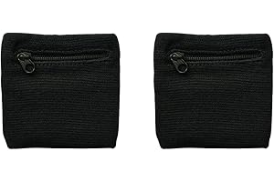 Androxeda 2PCS Bracelet Éponge Bandeau Protection Poignet avec Pochette à Fermeture à Glissière Poignet Portefeuille Absorber la Sueur et Respirer pour Tennis Courir Cyclisme,Mettre clé Monnaie Carte