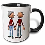 3dRose Older Couple Holding Hands - Two Tone Black Mug, 11oz (mug_162380_4), 11 oz, Black/White