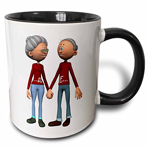 3dRose Older Couple Holding Hands - Two Tone Black Mug, 11oz (mug_162380_4), 11 oz, Black/White