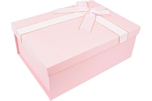 STRBOXONG Pink Gift Boxes with Lids and Fixed Ribbon Bow Tie, 225x160x85 mm Small Gift Boxes for Presents, Luxury Sturdy Foldable Cardboard Box with Lids (Pack of 1)