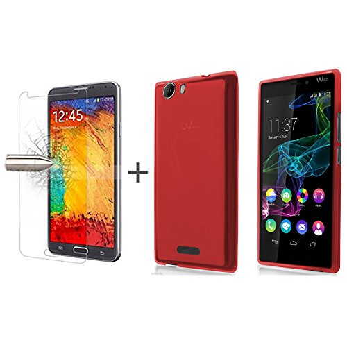 TBOC Pack  Funda de Gel TPU Roja   Protector Pantalla Vidrio Templado para Wiko Ridge 4G  Funda de Silicona Ultrafina y Flexible  Protector de Pantalla Resistente a Golpes  Ca  das y Ara  azos 