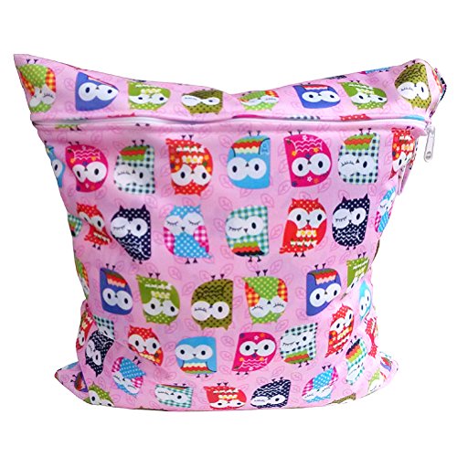 Baby Kleinkind Wasserdichtem Reißverschluss Wiederverwendbare Stoff Windel Tasche w / bunte Eulen Muster Rosa (Style 10)