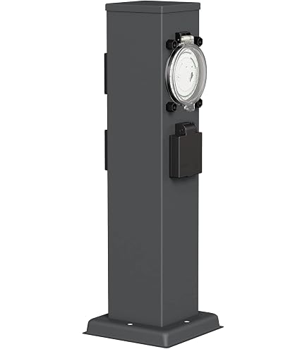 MONZANA® Colonne Prise Jardin 4 Prises IP44 - Piquet Extérieur Étanche Inox Noir - Multiprise Extérieure